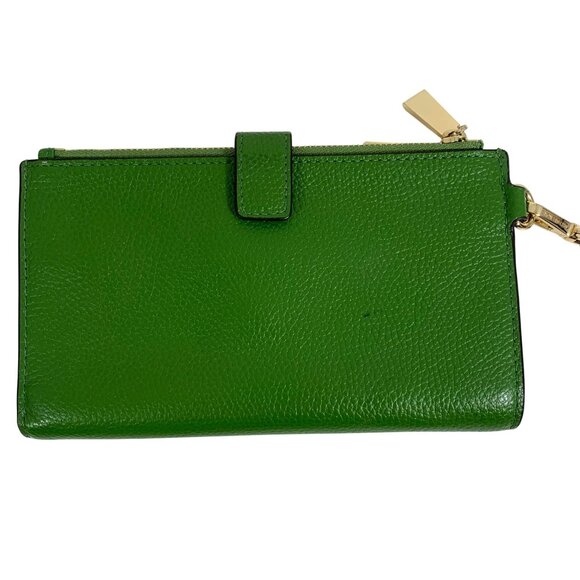 MICHAEL KORS Adele Double-Zip Green Leather Smart Phone Case Wallet Wristlet - Picture 9 of 13